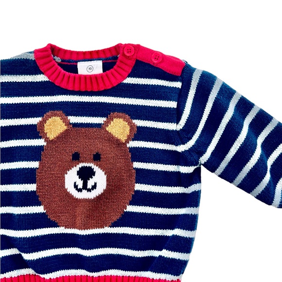 Hannah Andersson: Navy Blue Stripped/Red, Bear Knit Sweater. - Picture 3 of 5